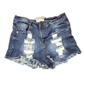 Y2k Hot Kiss Cici‎ Short Distressed Denim Cutoff Booty Shorts Dark Wash Size 9